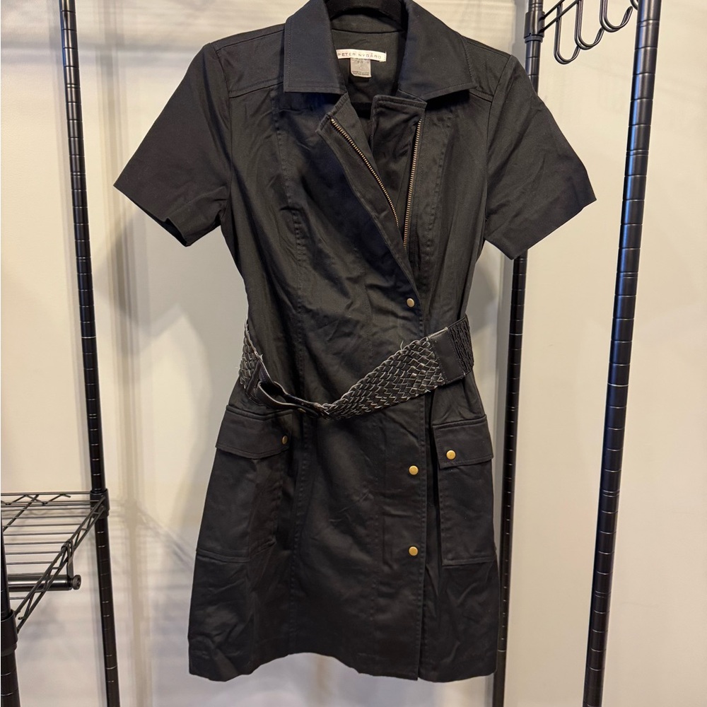 Peter Nygard Black Short Sleeve Belted Dress
